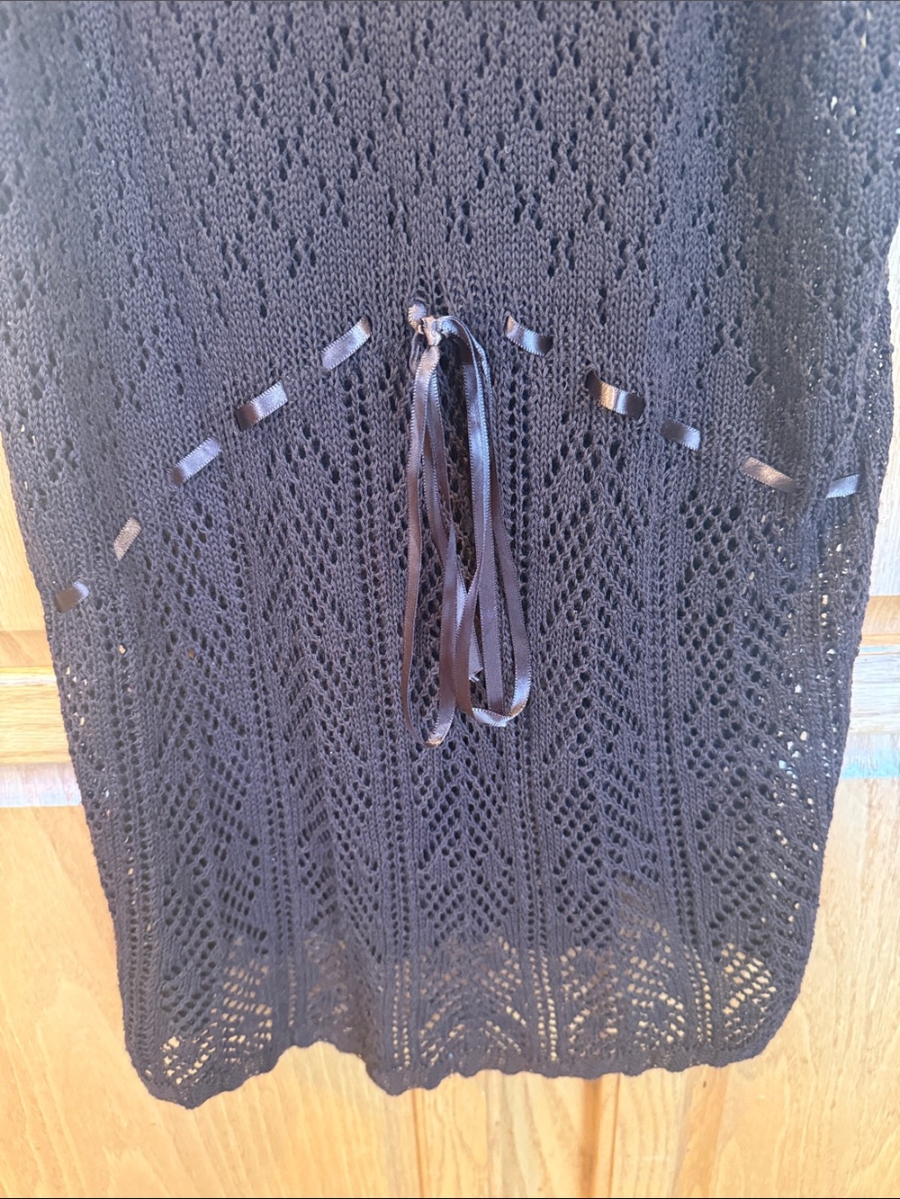 632 American Attitude Plus Size 2X Brown Open Knit Sweater Tank Top Ribbon Waist - Picture 4 of 5